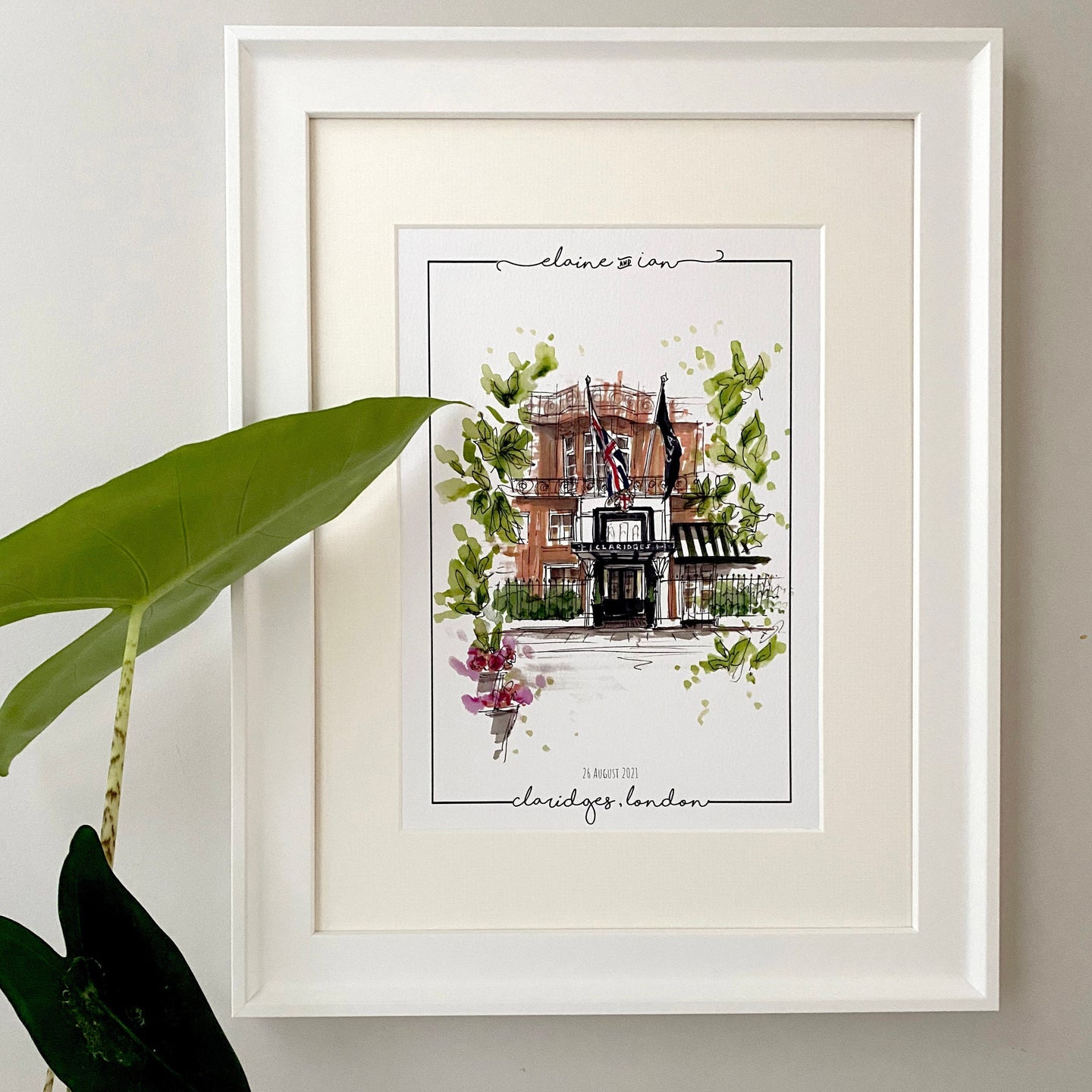Personalised Claridges London Giclee Art Print - Hand Drawn Print - Made to Order - Claridges Mayfair - Claridges Hotel - Wedding Venue