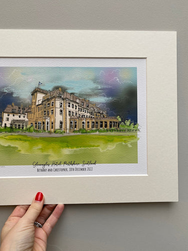 Gleneagles Hotel Perthshire Scotland Giclee Art Print - Gleneagles Wedding Gift - Gleneagles Golf gift - Gleneagles Anniversary illustration