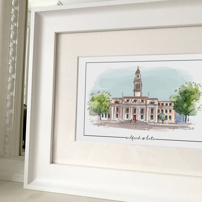 Personalised Marylebone Town Hall Giclee Art Print - Hand Drawn Print - Made to Order - Marylebone Town Hall - Wedding Venue Illustration