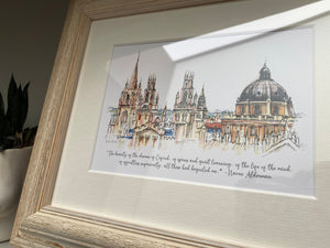 Personalised Oxford Spires Giclee Art Print - Hand Drawn Illustration - Oxford Spires England - Oxford Skyline - Oxford University Gift
