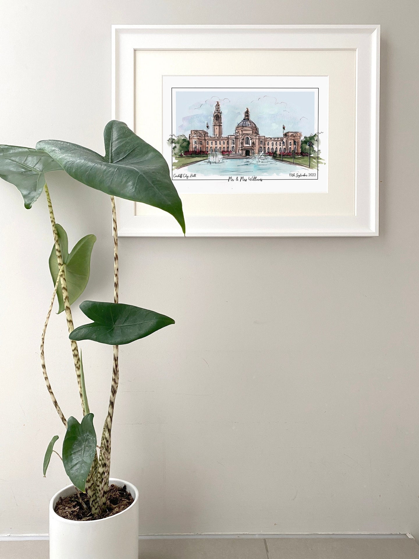 Cardiff City Hall Personalised Giclee Print - Hand Painted Watercolour and ink Illustration - Cardiff City Hall Wedding Venue Art Print