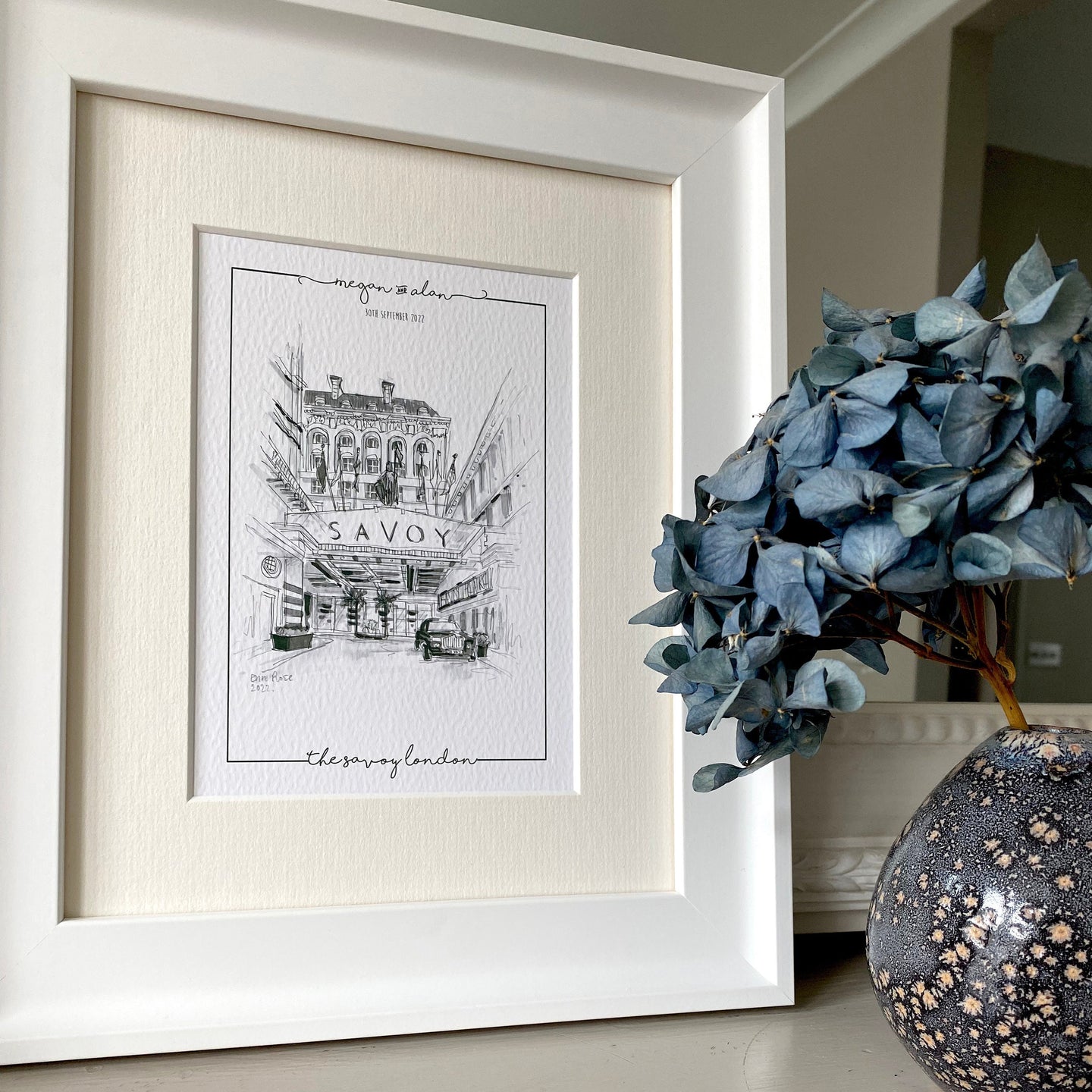 Personalised Savoy London Giclee Print - Savoy Wedding - Hand Drawn Savoy London Illustration - Savoy London Wall Art - Savoy Anniversary