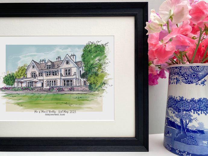 Personalised Dromquinna Manor Ireland Giclee Art Print - Wedding Venue - Wedding Wall Art - Dromquinna Manor Wedding Present - Watercolour
