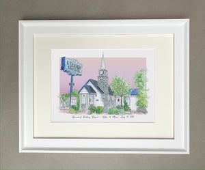Personalised Graceland Wedding Chapel Giclee Print - Hand Drawn Illustration - Watercolor Graceland Wedding Chapel Art Print - Vegas Wedding