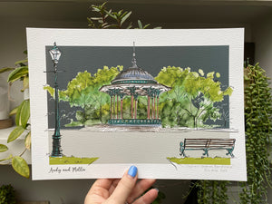 Personalised Clapham Common Bandstand Giclee Art Print - Clapham Common London - Made to Order - Clapham Common Artwork - Bandstand Print