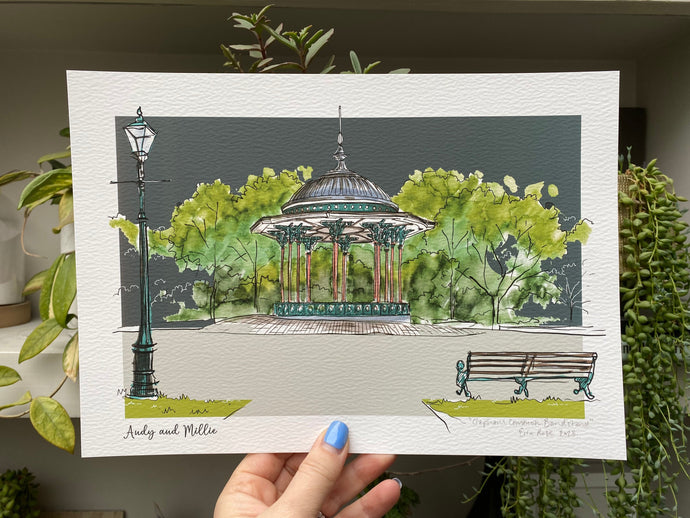 Personalised Clapham Common Bandstand Giclee Art Print - Clapham Common London - Made to Order - Clapham Common Artwork - Bandstand Print