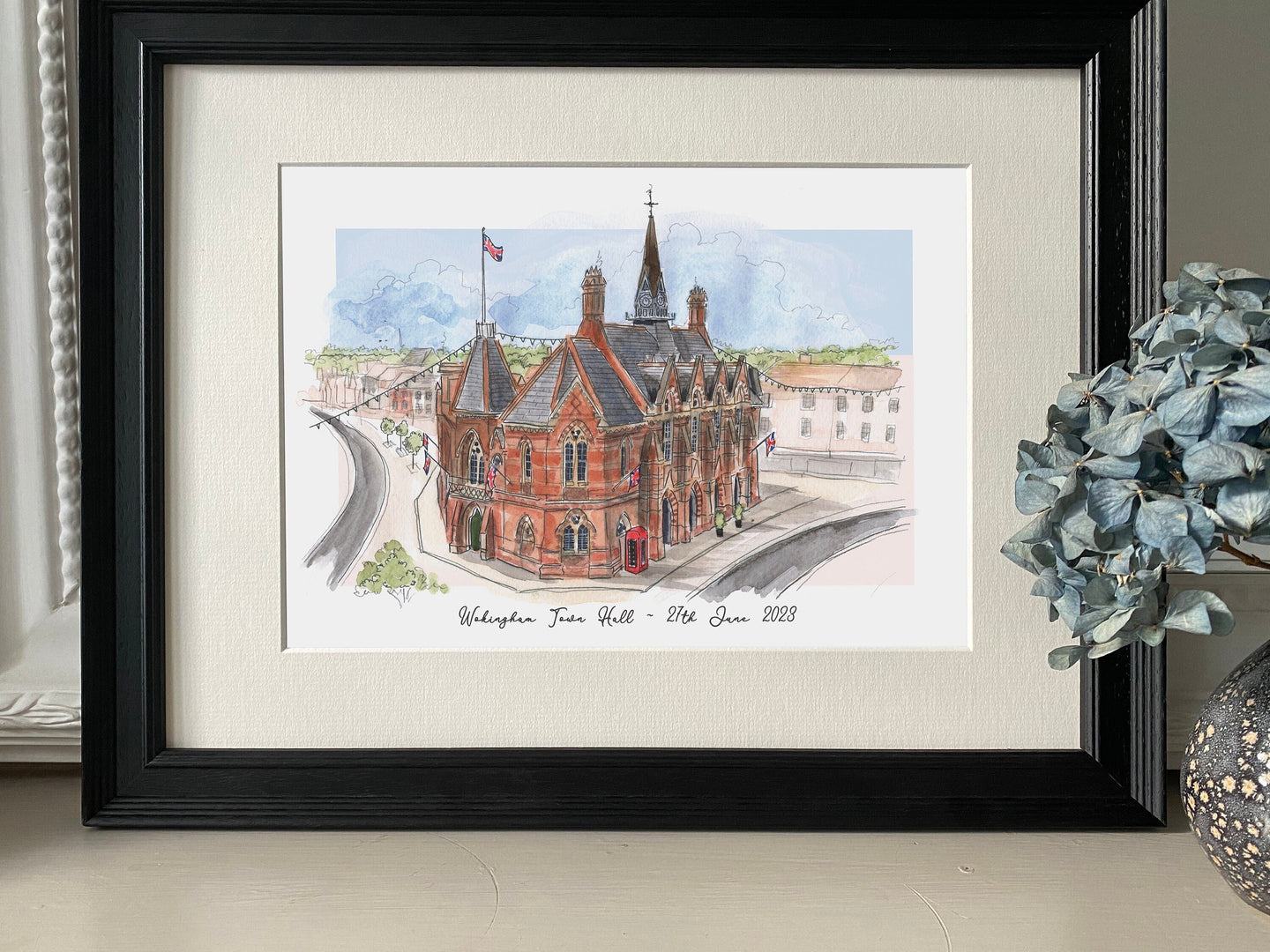 Personalised Wokingham Town Hall Giclee Art Print - Hand Drawn Print - Made to Order - Wokingham Town Hall - Wedding Venue Illustration