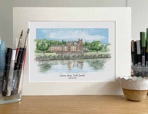 Cameron House Loch Lomond Scotland Giclee Art Print - Cameron House Loch Lomond Watercolour - Personalised Cameron House Wedding Anniversary