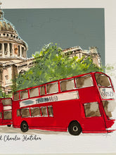 Personalised St Pauls Cathedral London Giclee Art Print - St Pauls Cathedral Illustration - London Red Bus - Iconic London Scene Art Print -