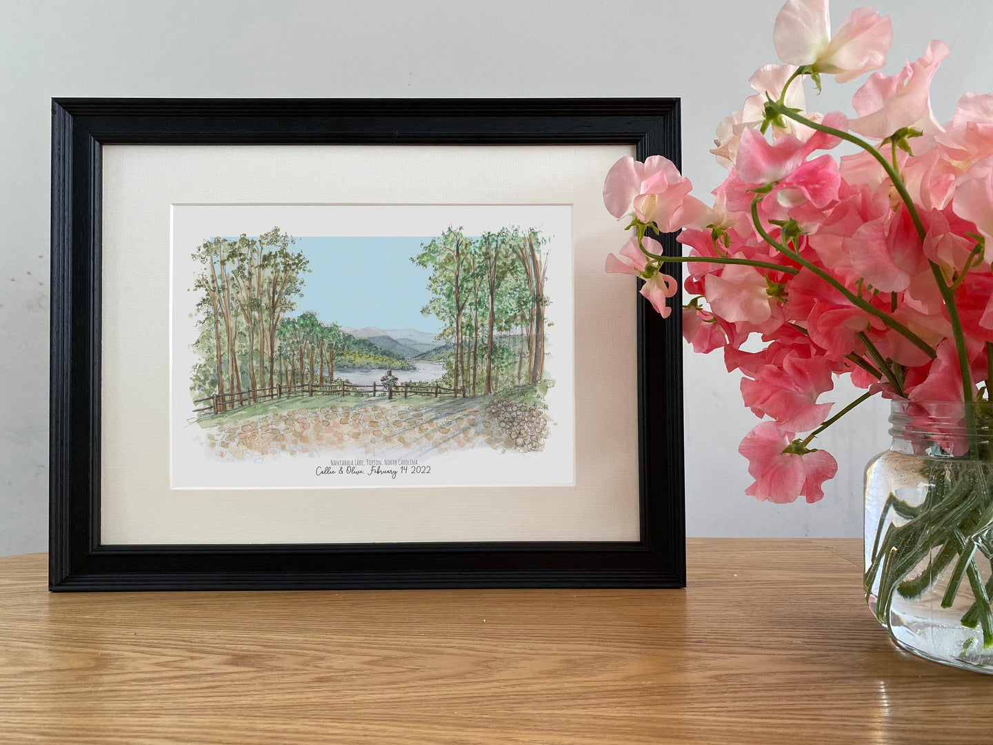 Personalised Nantahala Lake Giclee Print - Wedding Venue Nantahala Lake Topton North Carolina - Watercolour Art Nantahala Lake Wedding Gift