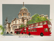 Personalised St Pauls Cathedral London Giclee Art Print - St Pauls Cathedral Illustration - London Red Bus - Iconic London Scene Art Print -