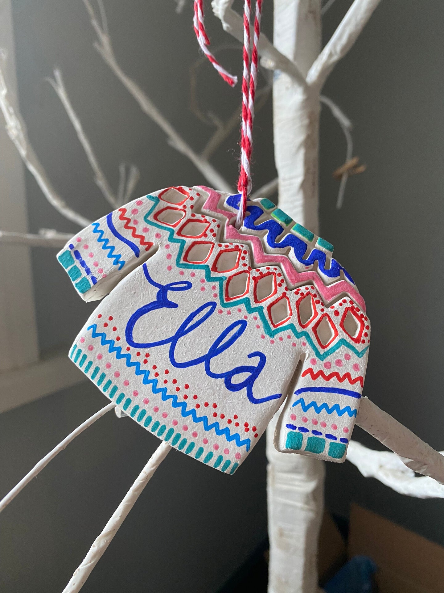 Christmas Jumper Bauble - Hand Painted Festive Sweater Tree Ornament - Fairisle Sweater Decoration - Personalised Decoration - Handmade