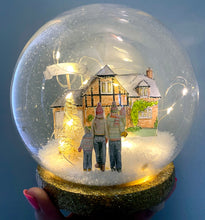 Light-up Christmas Snow Globe featuring your Home - Handmade Snow Globe - House Portrait inside a Glass Dome - Unique Christmas Ornament