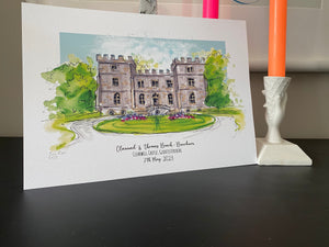 Personalised Clearwell Castle Art Giclee Print - Clearwell Castle Wedding Venue - Wedding Illustration - Clearwell Castle Gloucester Wedding