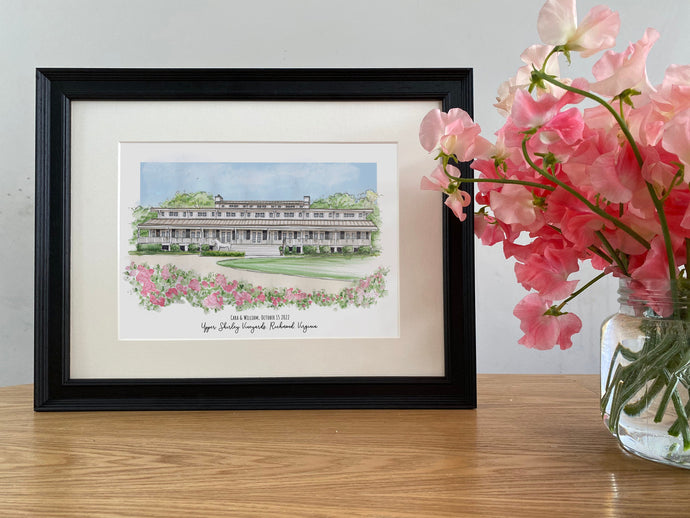 Personalised Upper Shirley Vineyard Giclee Print - Upper Shirley Vineyard Watercolour Wedding Venue - Richmond Virginia Wedding Wall Art