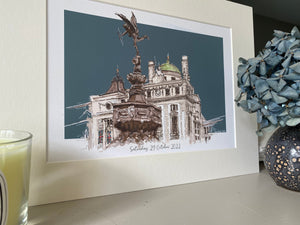 Personalised 'Statue of Eros' and Hotel Cafe Royal London Giclee Art Print - Iconic London Art Print - Illustrated London Wall Art - Eros