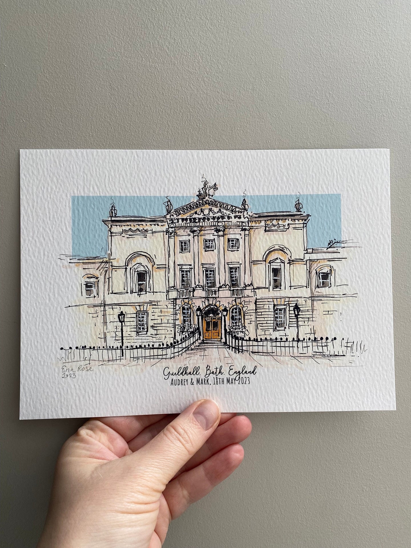 Personalised Guildhall Bath Print - Hand Drawn Illustration - Guildhall Bath England - Watercolour Wedding Venue Art Print - Giclee Print