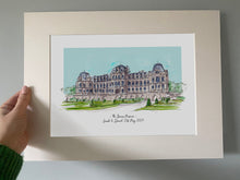 The Bowes Museum at Barnard Castle - Watercolour Giclee Art Print - Hand Drawn Illustration - The Bowes Museum Wedding Personalised Painting