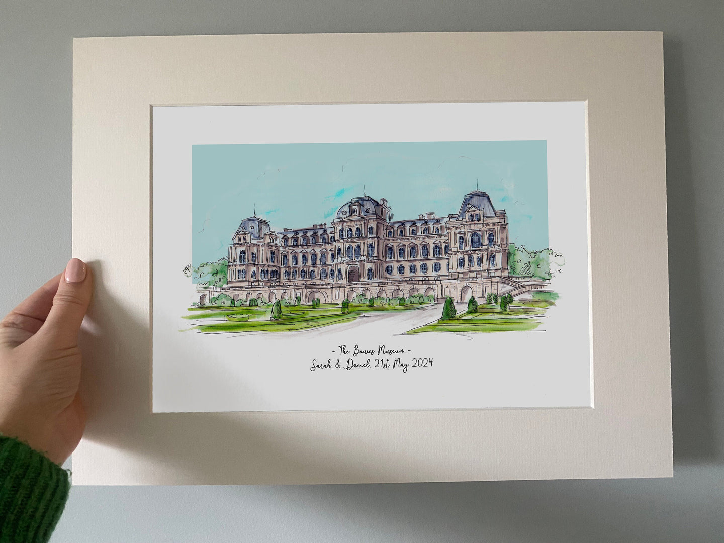 The Bowes Museum at Barnard Castle - Watercolour Giclee Art Print - Hand Drawn Illustration - The Bowes Museum Wedding Personalised Painting
