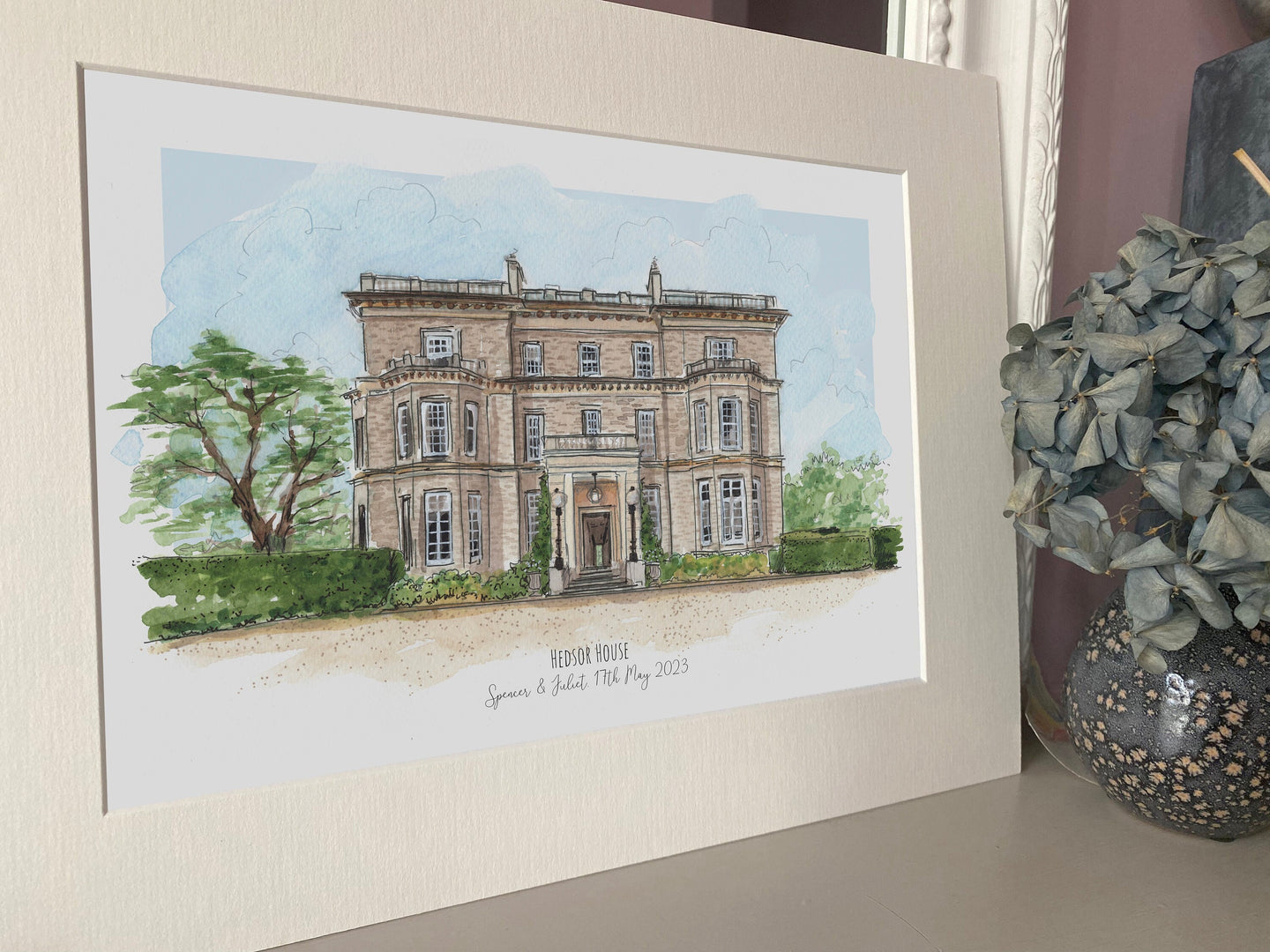 Hedsor House Wedding Illustration - Anniversary Art - Hedsor House Watercolour Giclee Art - Buckinghamshire Watercolour - Hand Painted Print