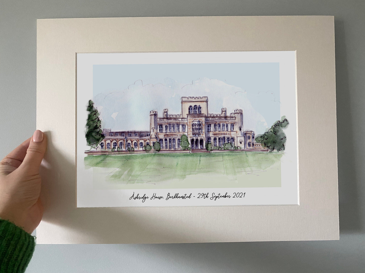 Personalised Ashridge House Giclee Art Print - Watercolour Hand Drawn Illustration - Ashridge House Berkhamsted Hertfordshire Wall Art