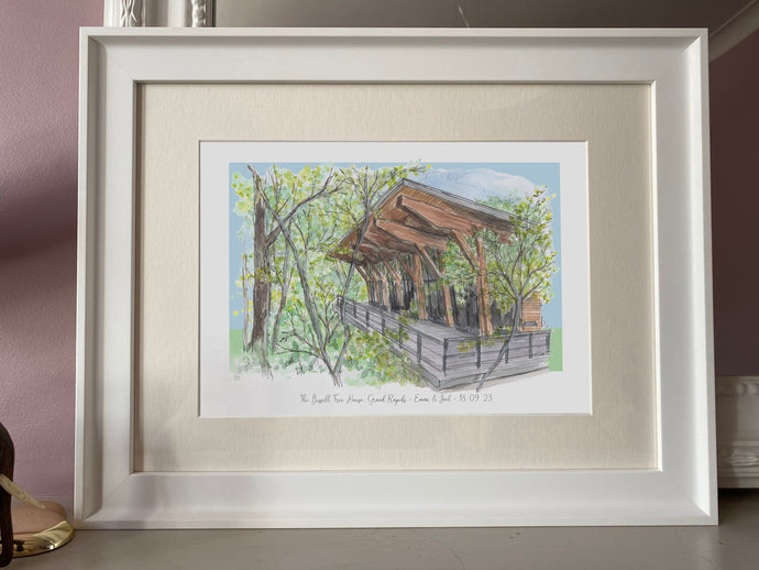 The Bissell Tree House Giclee Art Print - Watercolour Hand Drawn illustration - Made to Order - Grand Rapids Michigan Wedding Venue Art