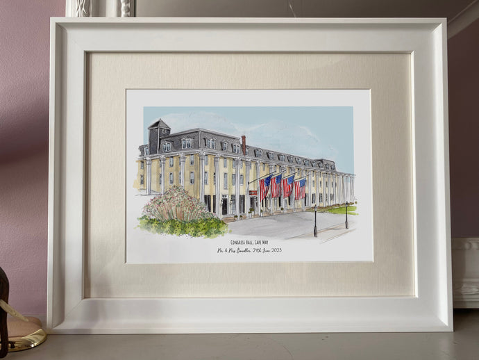 Congress Hall Cape May NJ Personalised Print - Cape May Wedding Gift - Personalised Congress Hall NJ Wedding Watercolour - Giclee Art Print
