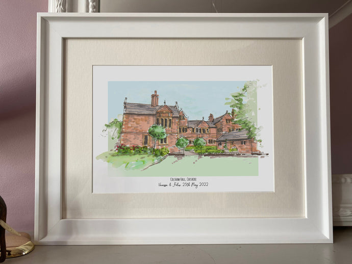 Colshaw Hall Cheshire Giclee Art Print - Colshaw Hall Venue Illustration - Colshaw Hall Wedding Gift - Cheshire Watercolour Wedding Venue