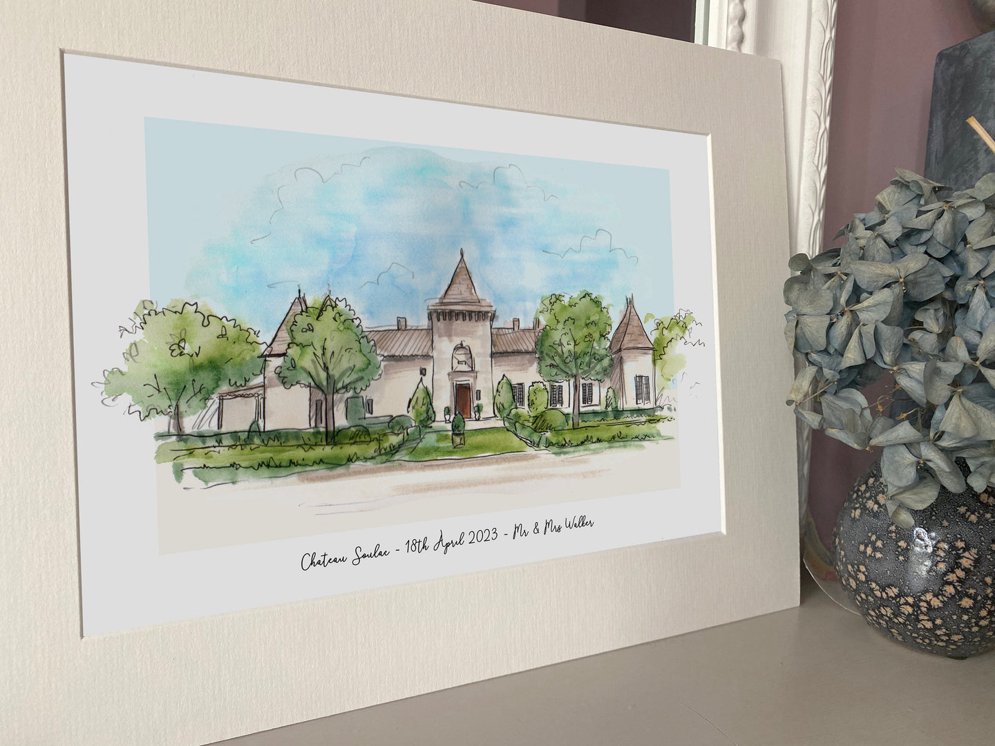 Chateau Soulac Bordeaux Art Print - Watercolour Hand Painted Chateau Soulac Print - Wedding Venue Art Print - French Chateau Illustration