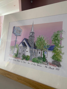 Personalised Graceland Wedding Chapel Giclee Print - Hand Drawn Illustration - Watercolor Graceland Wedding Chapel Art Print - Vegas Wedding