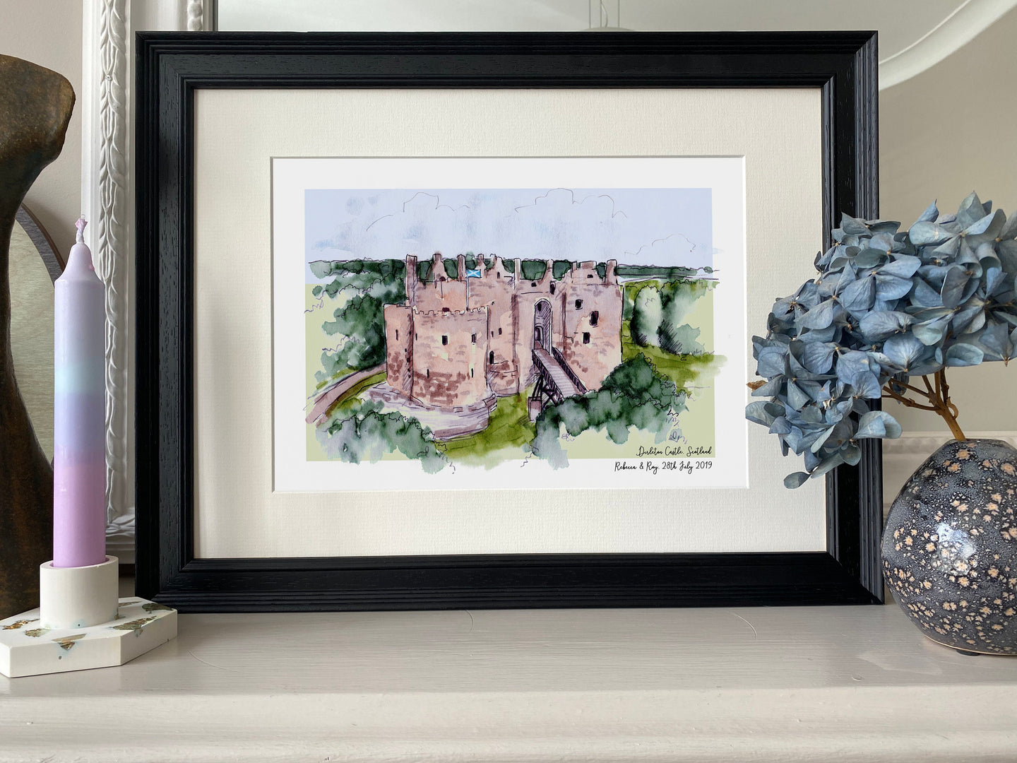Dirleton Castle Personalised Giclee Art Print - Dirleton Castle Wedding Gift - Scotland Wedding -Watercolour Castle Anniversary Illustration