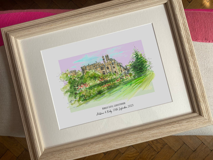 Berkeley Castle Wedding Print - Anniversary - Berkeley Castle Watercolour Giclee Art - Gloucestershire Watercolour Wall Art - Hand Painted