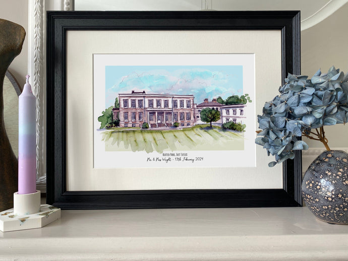 Buxted Park Hotel Personalised Giclee Art Print - Buxted Park Wedding Illustration - Anniversary - Watercolour Painting - Made to order Art
