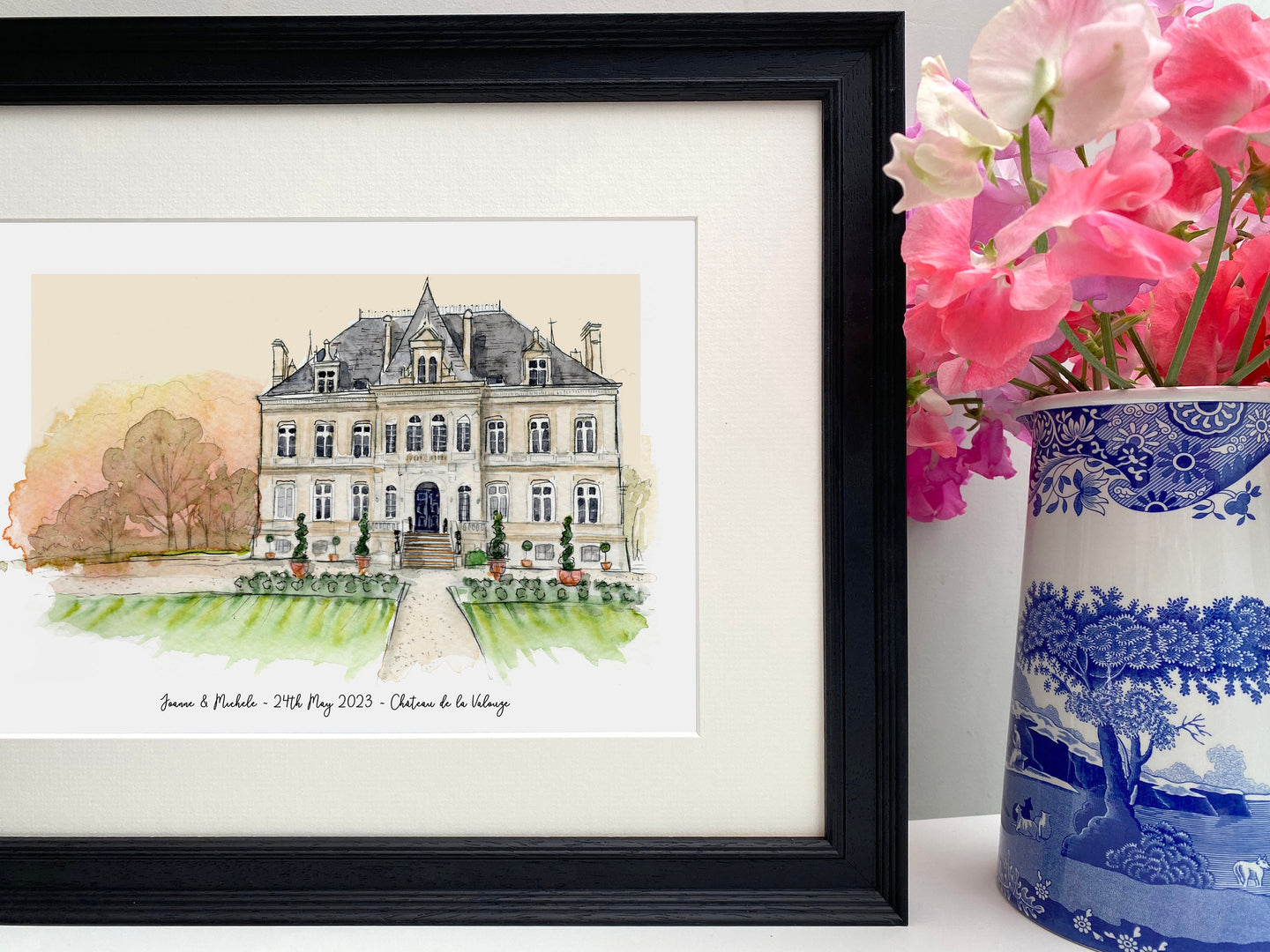 Château de la Valouze Art Print - Watercolour Hand Painted Château de la Valouze Print - Bordeaux Wedding Venue Print - Venue Illustration