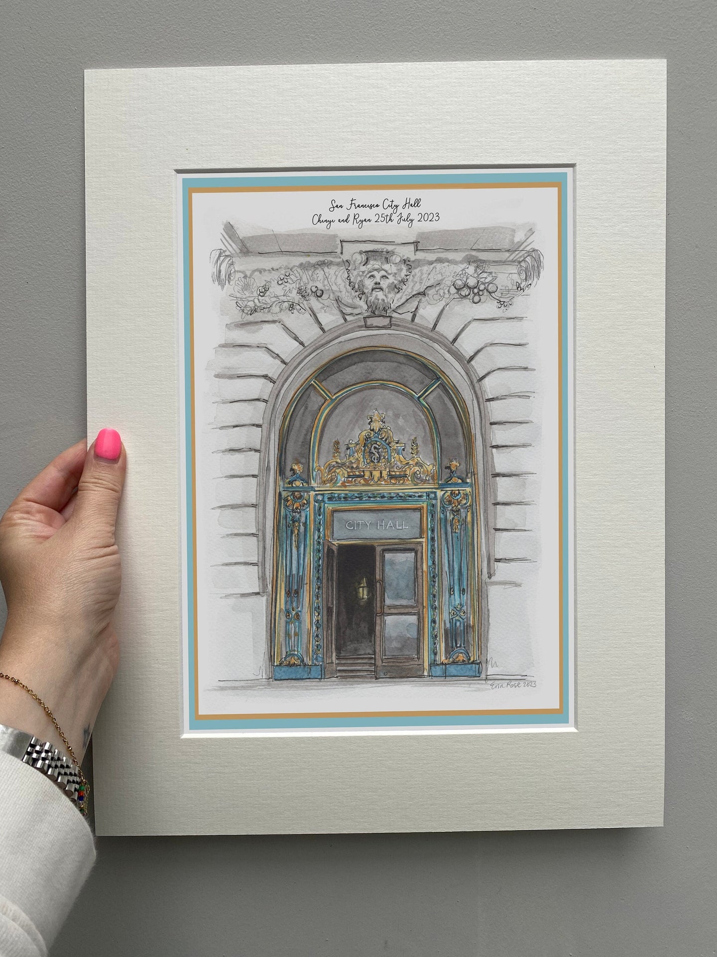 San Francisco City Hall Personalised Giclee Print - City Hall Wedding Gift - San Fran Artwork - Wedding Day Watercolour Illustration