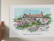 Eckington Manor Personalised Giclee Art Print - Watercolour - Made to Order - Eckington Manor Worcestershire - Wedding Venue Illustration