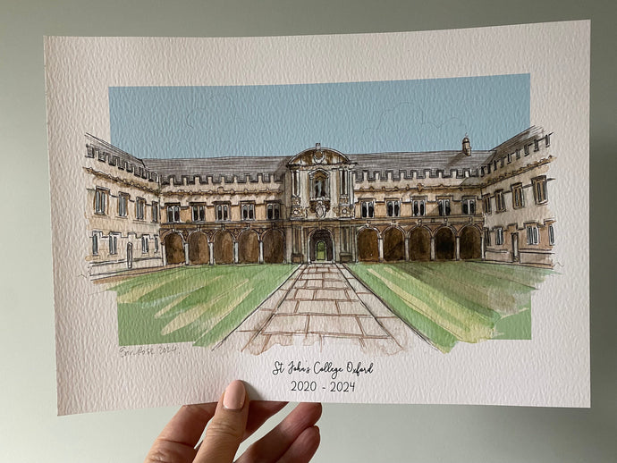 Personalised St John's College Oxford Giclee Art Print - Watercolour - Oxford England- Oxford University Gift -St John's College Wedding Art