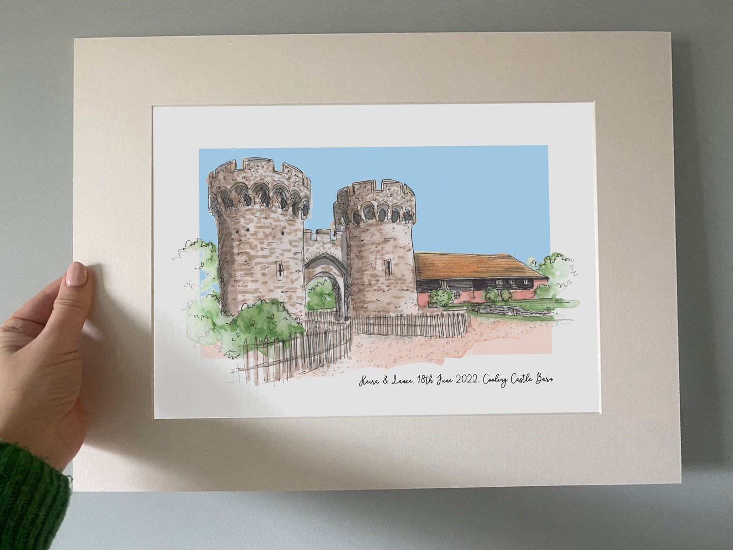 Personalised Cooling Castle Barn Art Giclee Print - Cooling Castle Barn Wedding Venue - Wedding Watercolour Illustration - Rochester Wedding