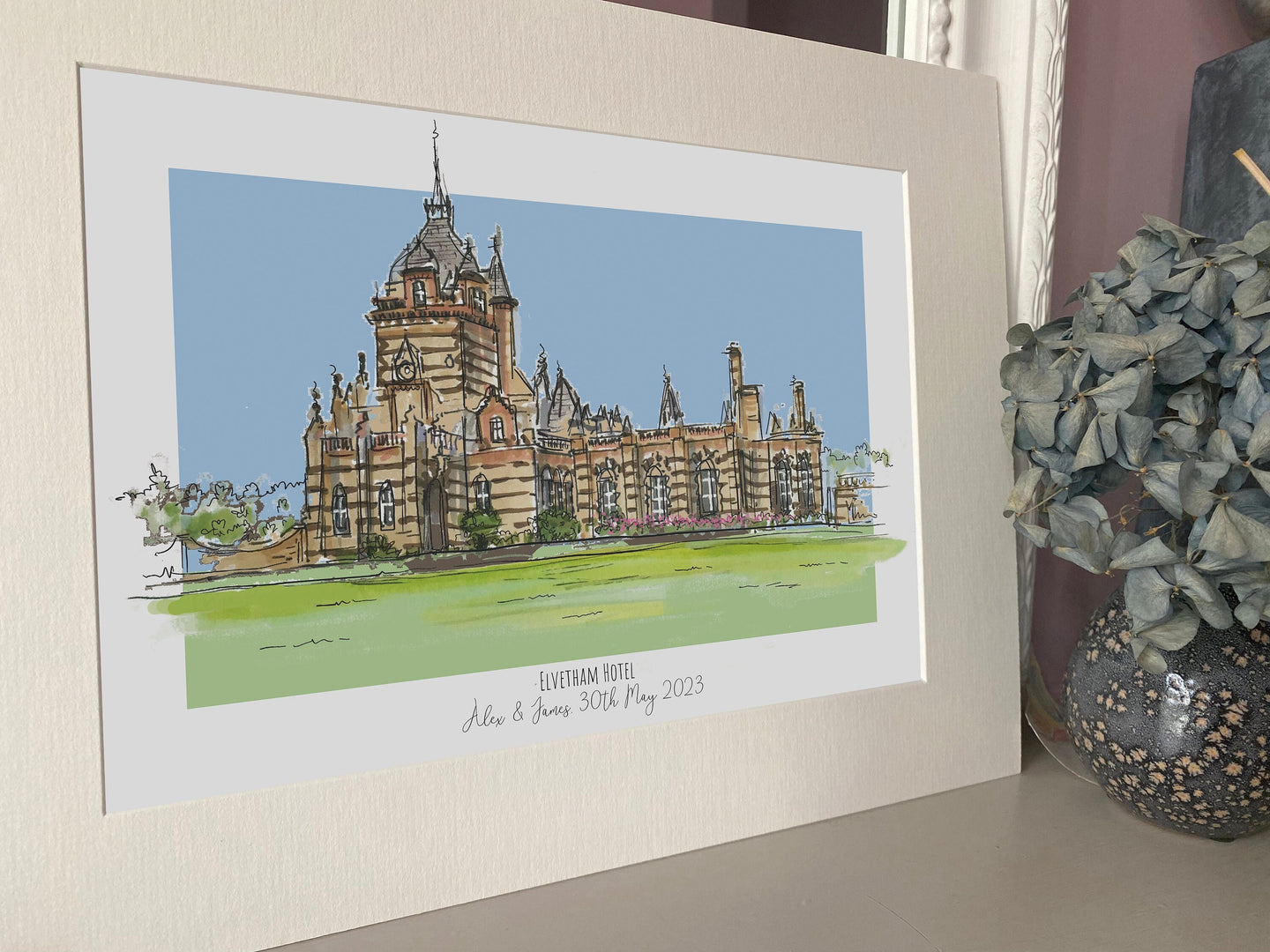 Personalised Cain Manor Hampshire Art Print - Cain Manor Wedding Venue - Hampshire Wedding Wall Art - Cain Manor Wedding Present