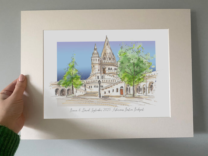 Personalised Fishermans Bastion Budapest Giclee Art Print - Fishermans Bastion Wedding Art - Budapest Wedding - Hungary Budapest Watercolour