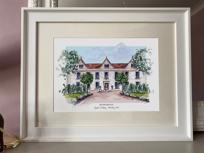 Personalised Froyle Park Country House Art Print - Froyle Park Country House Wedding Venue - Alton Wedding Art - Watercolour Illustration