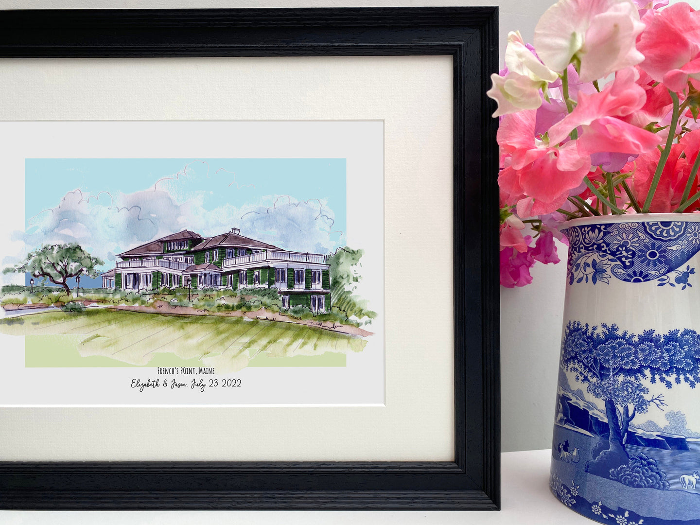 French's Point Personalised Giclee Print - French's Point Wedding Gift - Maine - Wedding Day Watercolor Illustration - Anniversary Artwork