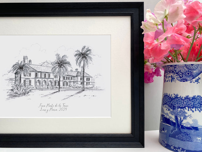 Personalised Finca Monte de la Torre Giclee Art Print - Wedding Venue Watercolour illustration - Spain Wedding Art - Finca Monte de la Torre