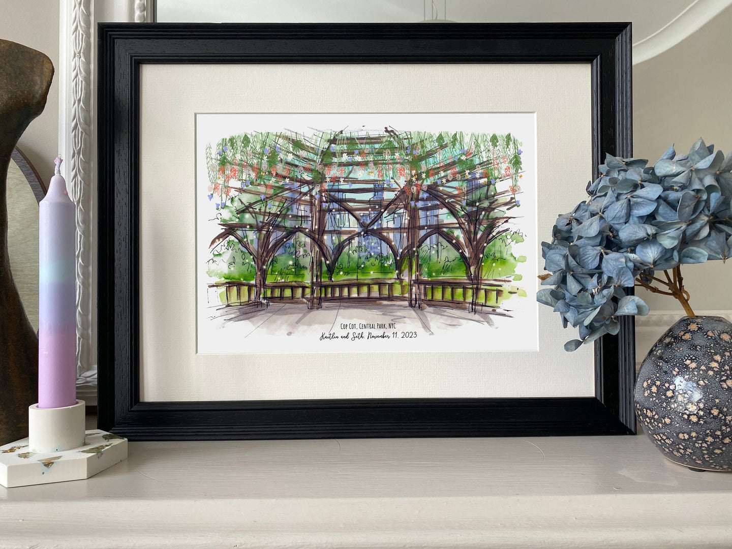 Personalised 'Cop Cot at Central Park' Giclee Art Print - Central Park Wedding Print - Cop Cot NYC Art Print - Cop Cot NYC Engagement Gift