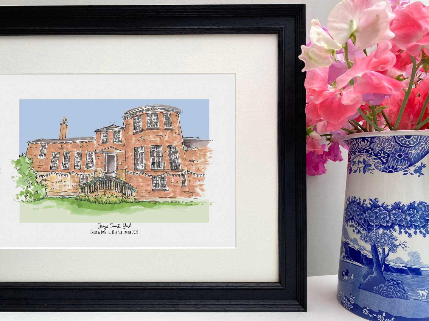 Grays Court York Personalised Giclee Art Print - York Illustration - Hand Drawn Wedding Artwork -Personalised Art Print - Grays Court York