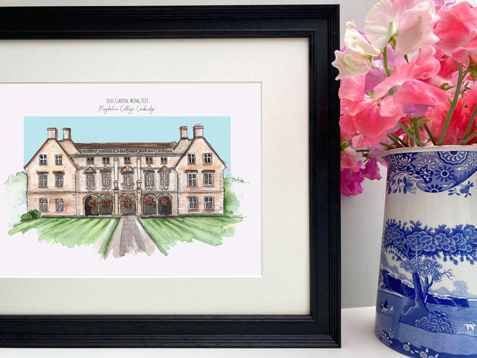 Magdalene College Cambridge University Giclee Print - Personalised Magdalene College Watercolour - Cambridge University Graduation Art Gift