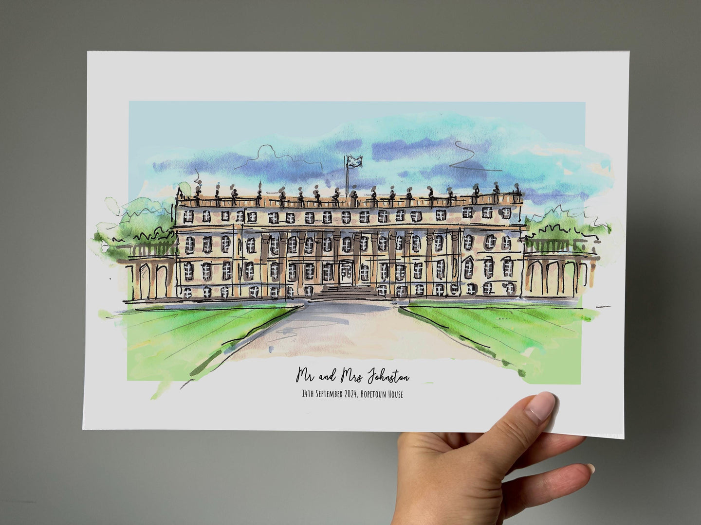 Hopetoun House Scotland Giclee Art Print - Personalised Hopetoun House Wedding Gift - Anniversary gift - Hopetoun House Watercolour Wall Art