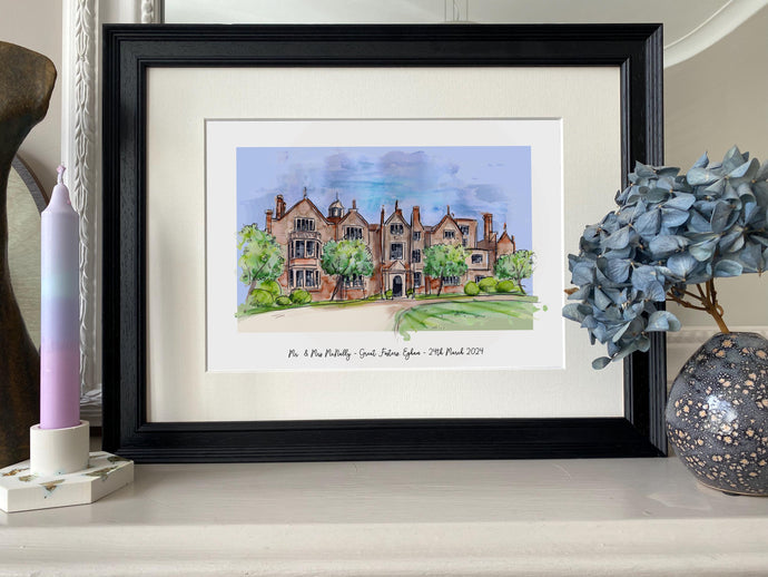 Personalised Great Fosters Egham Giclee Art Print - Watercolour Illustration - Wedding Gift - Great Fosters Egham Wedding Venue Artwork