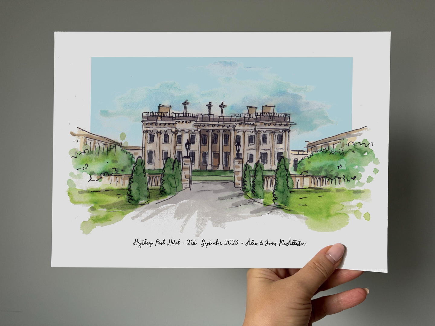 Heythrop Park Wedding Print - Watercolour Giclee Art Print - Hand Drawn Illustration - Heythrop Park Artwork - Wedding Personalised Painting