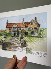 Crayke Manor York Giclee Art Print - York Illustration - Hand Drawn Wedding Venue Artwork - Personalised Watercolour Crayke Manor Painting